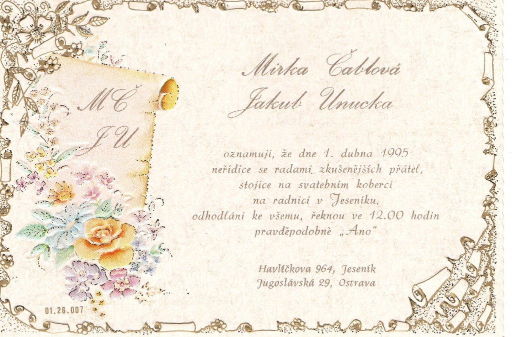 Jakub Unucka a svatba s Mirkou v Jeseníku 1.4.1995